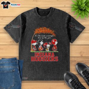 Alt Text: Premium Indiana Hoosiers X Peanuts Snoopy and Friends autumn t-shirt showcasing a festive design for fall celebrations.