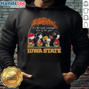 Alt Text: Premium Iowa State Cyclones hoodie featuring Snoopy and friends, perfect for autumn and celebrating the season.
