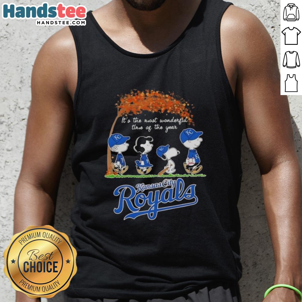 Alt Text: Premium Kansas City Royals X Peanuts Snoopy and Friends tank top for autumn, celebrating the most wonderful time of the year.