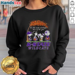 Premium Kansas State Wildcats X Peanuts Snoopy sweatshirt for autumn, celebrating 'It's the Most Wonderful Time' theme.