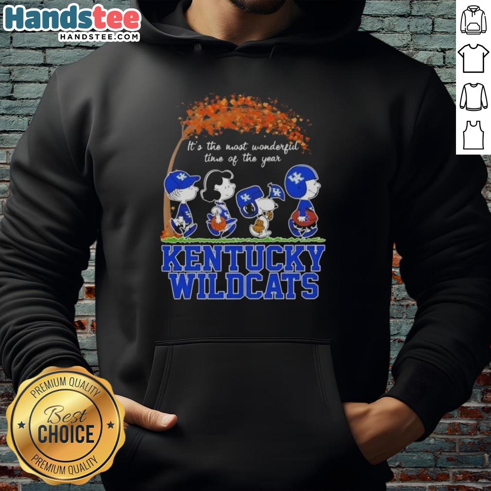 Alt Text: Premium Kentucky Wildcats X Peanuts Snoopy hoodie featuring autumn designs, perfect for the most wonderful time of the year.