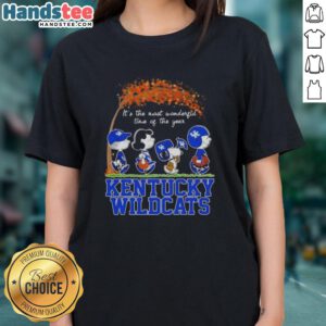 Premium Kentucky Wildcats X Peanuts Snoopy and Friends autumn ladies tee celebrating the most wonderful time of the year.