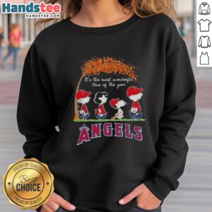 Alt Text: Premium Los Angeles Angels X Peanuts Snoopy and Friends autumn sweatshirt, perfect for cozy fall days.