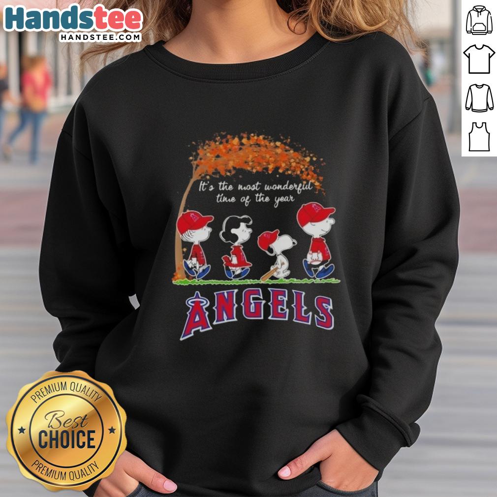 Alt Text: Premium Los Angeles Angels X Peanuts Snoopy and Friends autumn sweatshirt, perfect for cozy fall days.