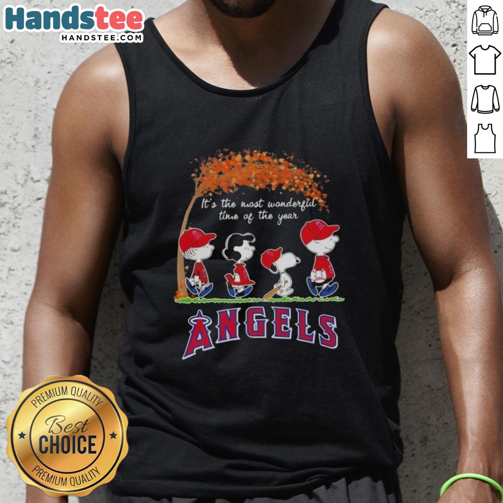 Alt Text: Premium Los Angeles Angels X Peanuts Snoopy and Friends autumn tank top featuring a festive design for the season.