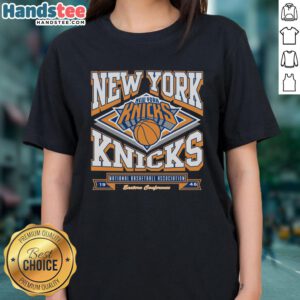 Premium New York Knicks Heater Ladies Tee in vibrant blue, perfect for stylish fans supporting their favorite NBA team.