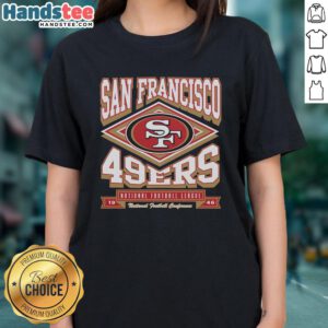 Premium San Francisco 49ers Heater Ladies Tee featuring team colors and logo, perfect for stylish game day wear.