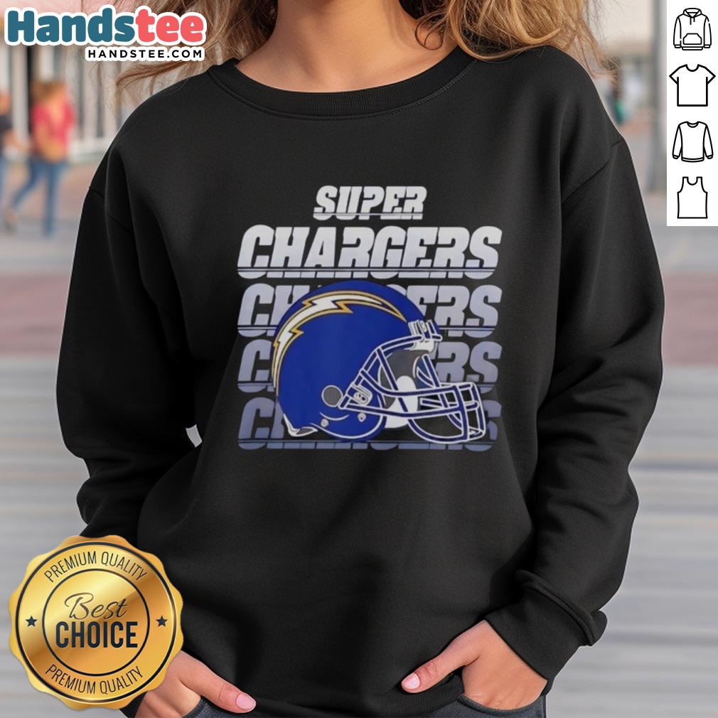 Alt Text: Stylish Los Angeles Chargers sweatshirt featuring Super Chargers helmet design, perfect for fans and game day wear.