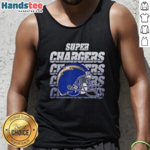 Alt Text: Top Los Angeles Chargers football Super Chargers helmet tank top, perfect for fans and summer sportswear.