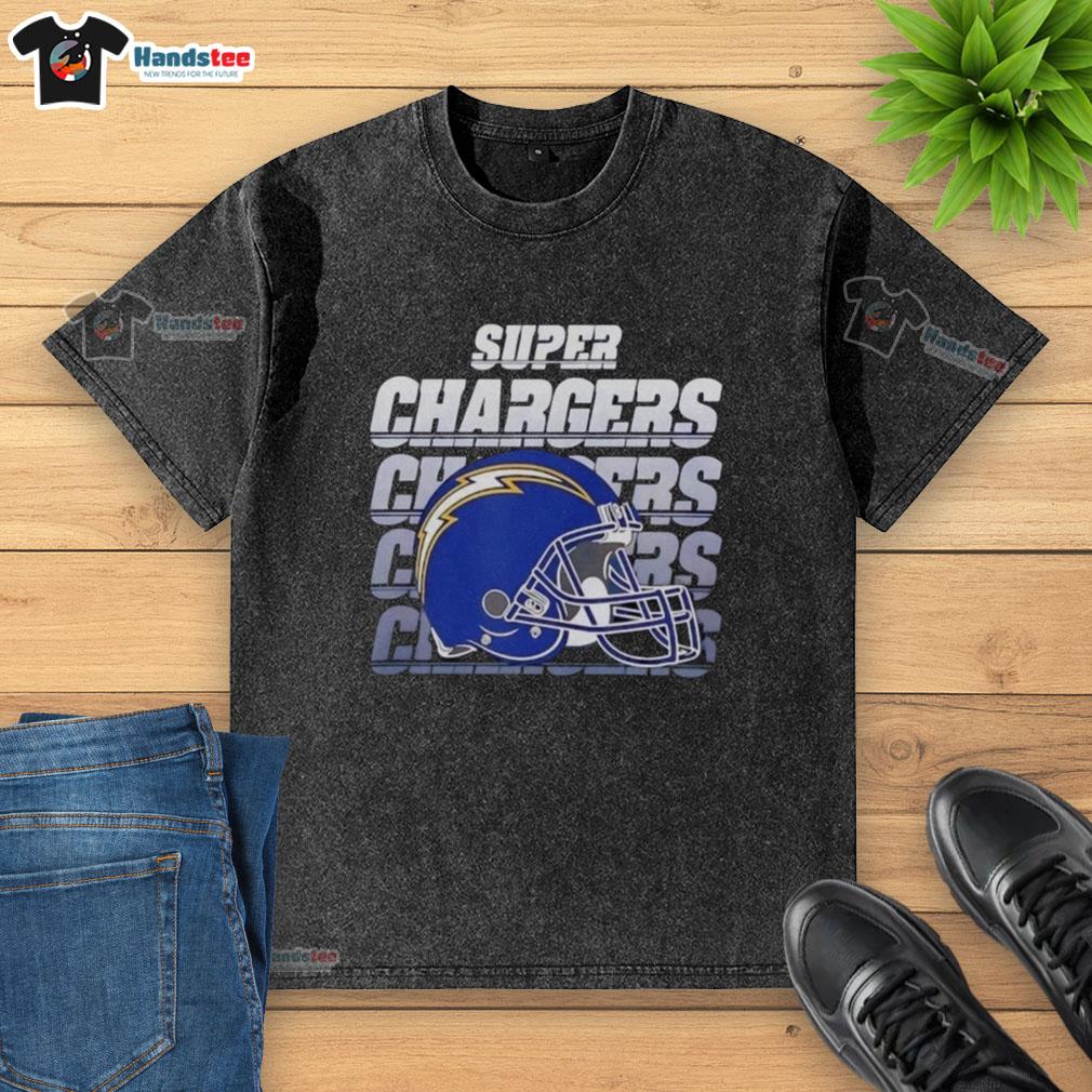Top Los Angeles Chargers football Super Chargers helmet graphic on a washed t-shirt, perfect for fans and casual wear.
