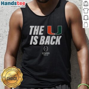 Top Miami Football 2025 CFP The U Is Back tank top featuring vibrant team colors and logo for fans.