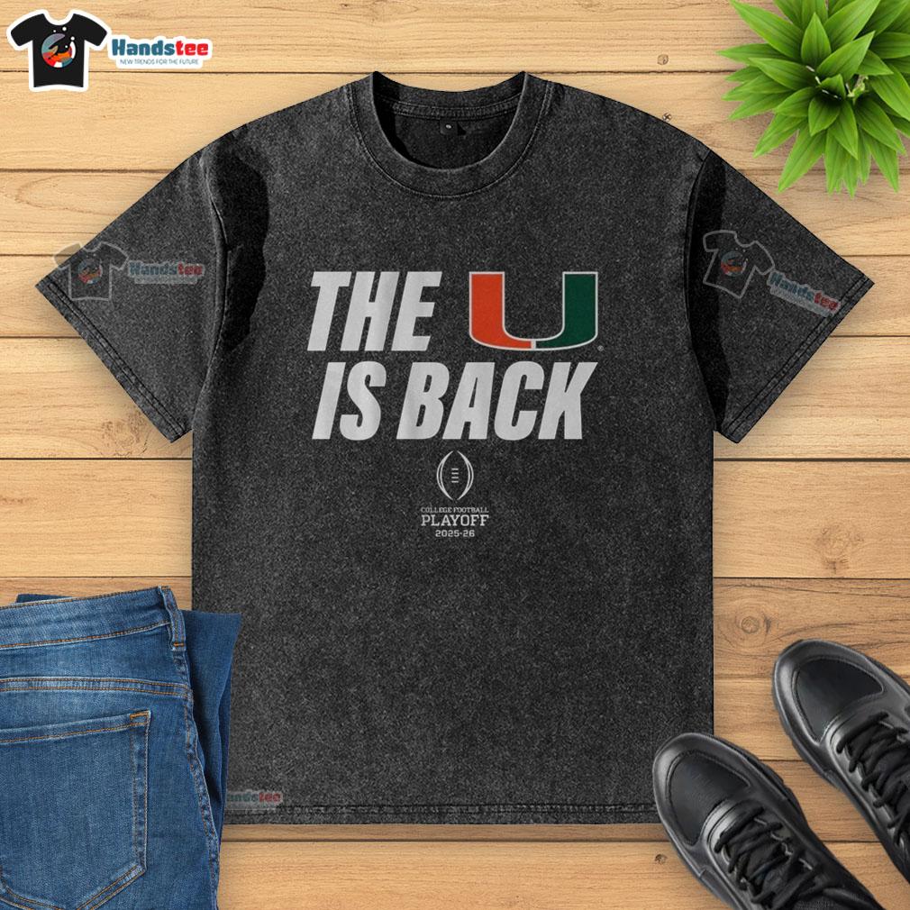 Top Miami Football 2025 CFP 'The U Is Back' washed t-shirt showcasing team pride and vintage style.