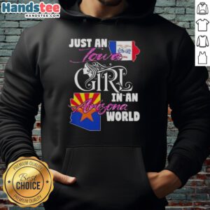 Awesome Iowa girl in an Arizona world hoodie, showcasing a trendy and casual style perfect for any season.