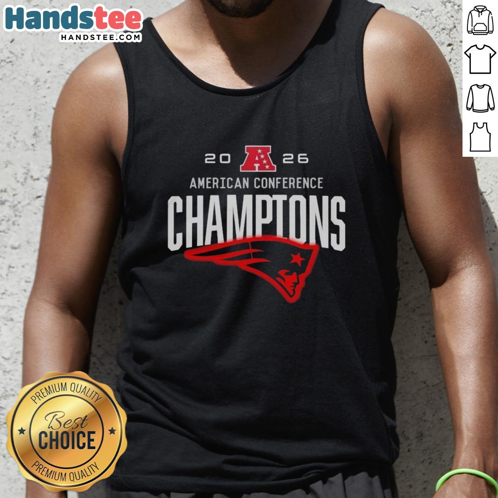 Awesome New England Patriots American Conference Champions 2026 big logo tank top featuring bold team colors and design.