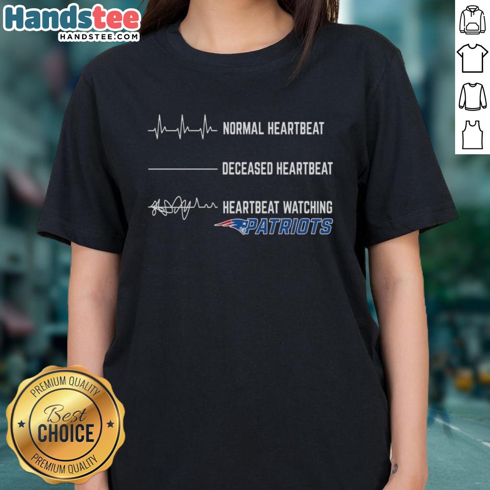 Awesome New England Patriots heartbeat graphic on a ladies tee, perfect for fans celebrating their team spirit.