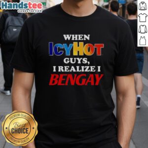 Alt Text: Awesome Icyhot Guys Bengay T-Shirt featuring a humorous graphic for pain relief enthusiasts and fans of quirky apparel.