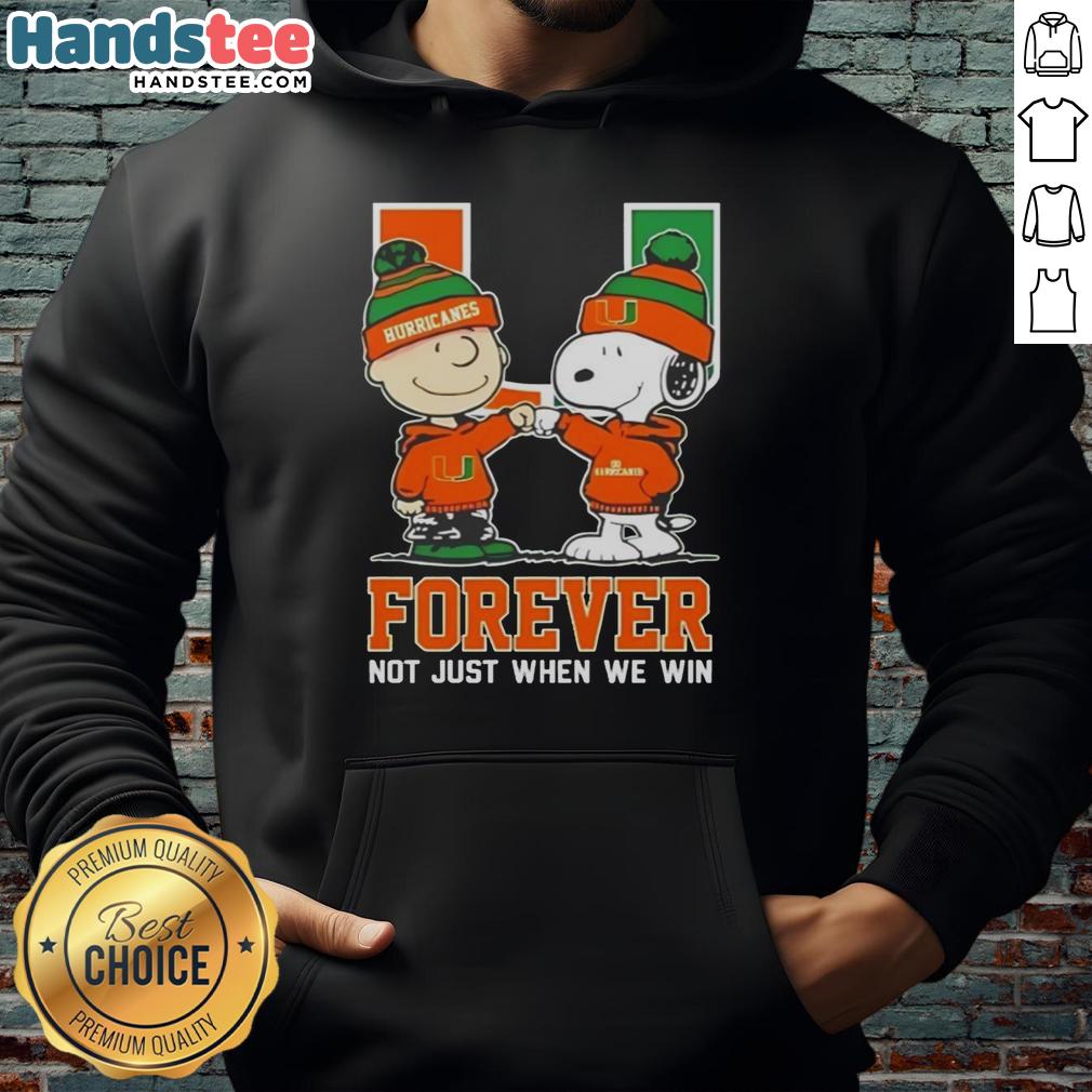 Cute Peanut Snoopy and Charlie Brown in Miami Hurricanes hoodie, celebrating fandom all year round.