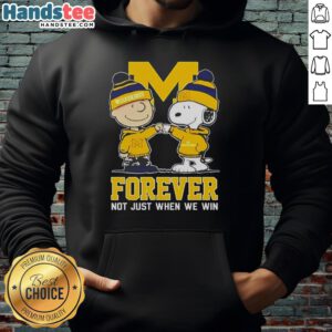 Alt Text: Cute Peanut Snoopy and Charlie Brown hoodie featuring Michigan Wolverines logo, perfect for fans celebrating all wins.