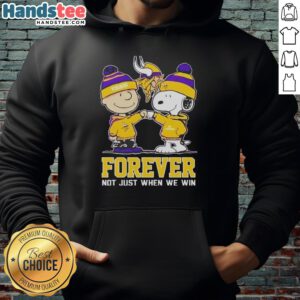 Alt Text: Cute Peanut Snoopy and Charlie Brown in Minnesota Vikings Forever hoodie, perfect for fans of all seasons.