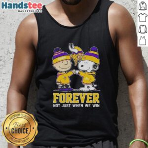 Cute Peanut Snoopy and Charlie Brown Minnesota Vikings Forever tank top celebrating team spirit and fandom.