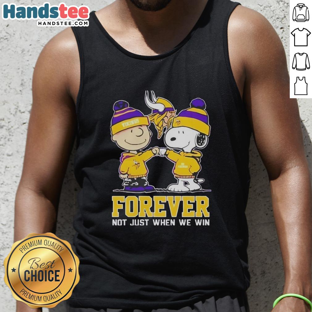 Cute Peanut Snoopy and Charlie Brown Minnesota Vikings Forever tank top celebrating team spirit and fandom.
