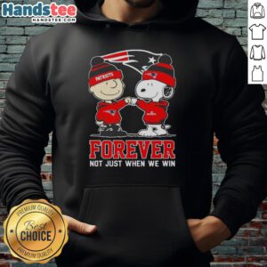 Alt Text: Cute Snoopy and Charlie Brown in New England Patriots hoodie, Forever Not Just When We Win design, perfect for fans.