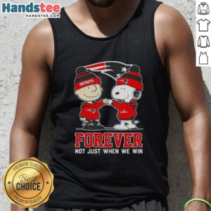 Alt Text: Cute Peanut Snoopy and Charlie Brown tank top design for New England Patriots fans, celebrating loyalty beyond wins.