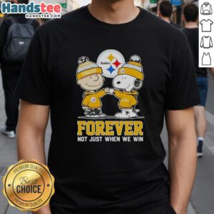 Alt Text: Cute Peanut Snoopy and Charlie Brown on a Pittsburgh Steelers T-shirt, celebrating fandom beyond just winning.