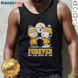 Cute Peanut Snoopy and Charlie Brown in Pittsburgh Steelers Forever tank top, perfect for fans celebrating all season.