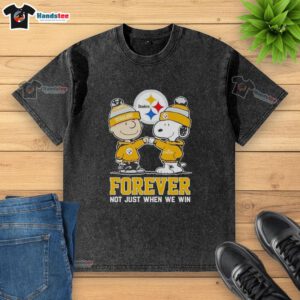Alt Text: Cute Peanut Snoopy and Charlie Brown on a Pittsburgh Steelers t-shirt, celebrating fandom beyond just winning.