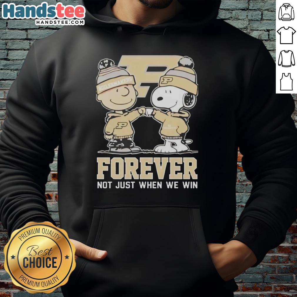 Alt Text: Cute Peanut Snoopy and Charlie Brown on a Purdue Boilermakers hoodie, celebrating team spirit forever, not just in victory.