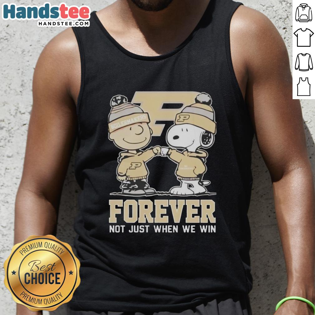 Alt Text: Cute Peanut Snoopy and Charlie Brown tank top for Purdue Boilermakers fans, celebrating loyalty beyond just winning.