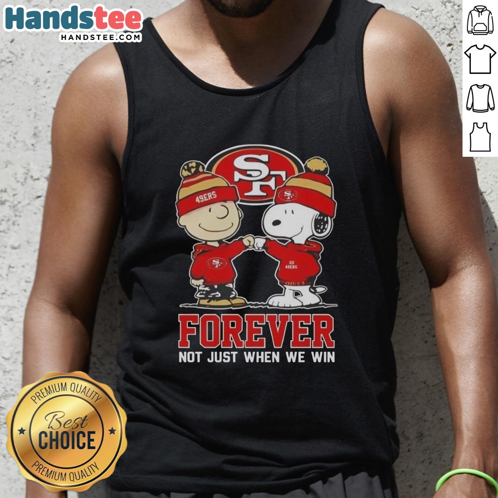Alt Text: Cute Peanut Snoopy and Charlie Brown in a San Francisco 49ers tank top, celebrating fandom beyond just winning.