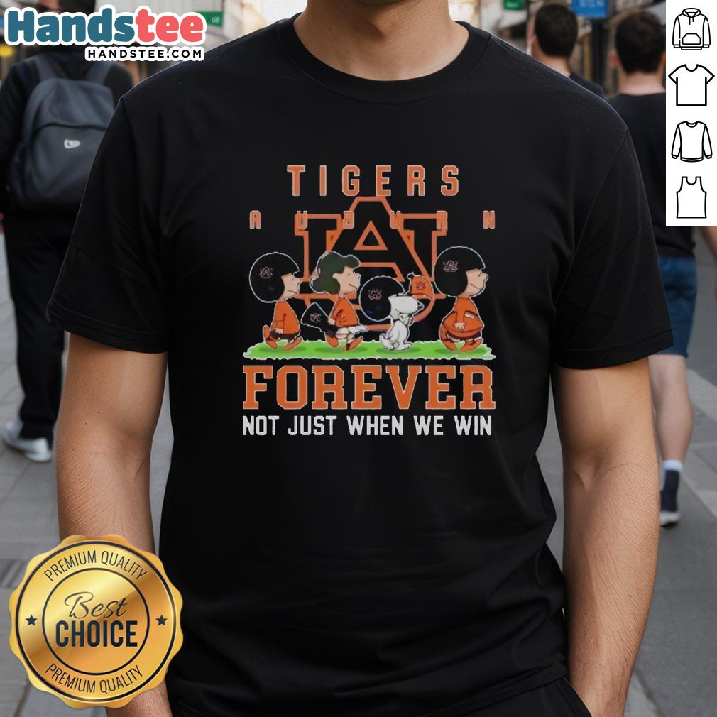 Alt Text: Cute Peanuts Auburn Tigers forever t-shirt design featuring playful graphics, perfect for fans not just when we win.
