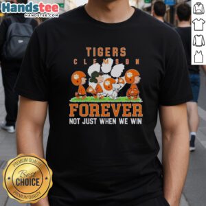Alt Text: Cute Peanuts Clemson Tigers Forever T-Shirt featuring playful characters, perfect for fans celebrating team spirit year-round.