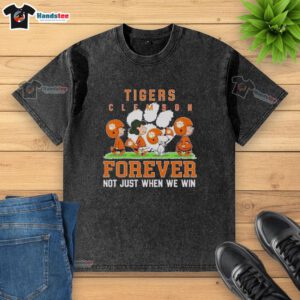 Alt Text: Cute Peanuts Clemson Tigers Forever washed t-shirt showcasing team spirit, perfect for fans of all seasons.