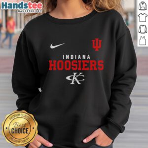 Funny Indiana Hoosiers NCAA No Shoes Nation Go Big Red sweatshirt displayed on a hanger, perfect for fans and casual wear.