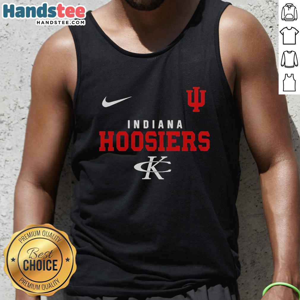 Alt Text: Funny Indiana Hoosiers NCAA tank top with No Shoes Nation slogan, perfect for fans supporting Go Big Red.