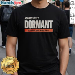 Funny 'Good Aggressively Dormant Internal Root Work Only' T-shirt design featuring quirky text and vibrant colors.