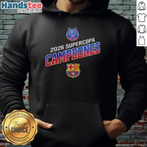 Good Barcelona FC Winners Supercopa Campeones 2026 RFEF hoodie featuring team logo and vibrant colors.