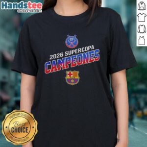Barcelona FC winners Supercopa Campeones 2026 RFEF ladies tee celebrating their victory in a stylish design.