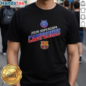 Good Barcelona FC Winners Supercopa Campeones 2026 RFEF T-Shirt featuring vibrant team colors and celebratory design.