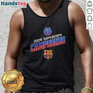Barcelona FC winners Supercopa 2026 RFEF tank top featuring team logo and vibrant colors celebrating their victory.