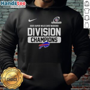 Buffalo Bills 2025 Super Wild Card Weekend Division Champions Hoodie featuring team colors and logo, perfect for fans.