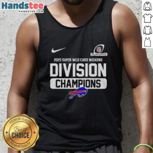 Good Buffalo Bills 2025 Super Wild Card Weekend Division Champions tank top featuring team colors and logo design.