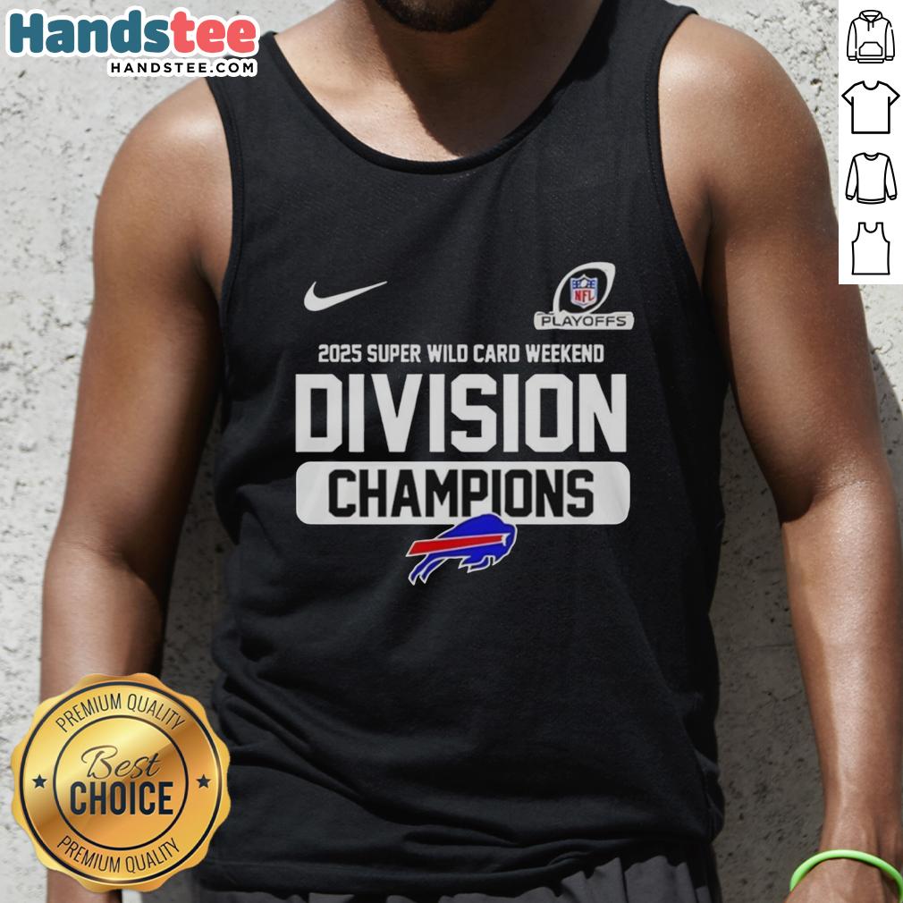 Good Buffalo Bills 2025 Super Wild Card Weekend Division Champions tank top featuring team colors and logo design.