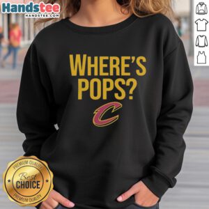 Alt Text: Cleveland Cavaliers big logo on a stylish 'Where's Pops' sweatshirt, perfect for basketball fans.