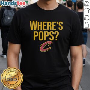Alt Text: Cleveland Cavaliers Basketball big logo t-shirt featuring 'Where's Pops' design, perfect for fans and collectors.