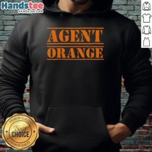 Good Code Agent wearing an orange hoodie, showcasing a stylish and contemporary tech-inspired look.