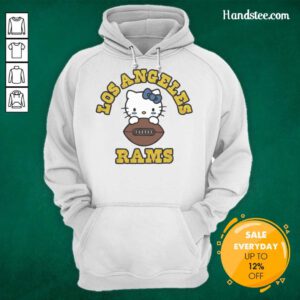 Good Hello Kitty X Los Angeles Rams football hoodie featuring vibrant colors and stylish design, perfect for fans.